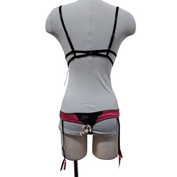 Body Rage Intimates Sexy Bodysuit Mesh Vixen Whimsygoth Lace Trim Large Pink/Bla - Picture 4 of 15